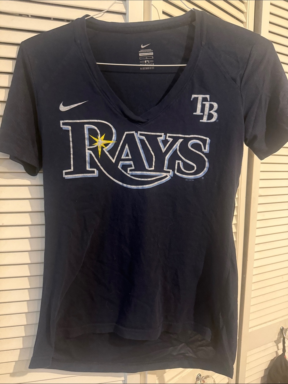 Nike Navy Tampa Bay Rays Short Sleeve Tee with White & Yellow Logo